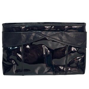 Retro 80’s Bag Bazaar Black Patent Leather Compartment Large Clutch Bag